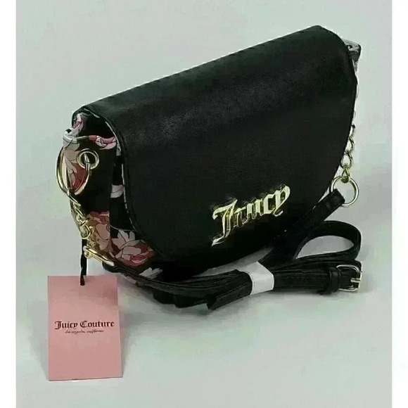 NEW! Juicy Couture Womens Flap Pretty Rose Black Crossbody Bag - Picture 4 of 4